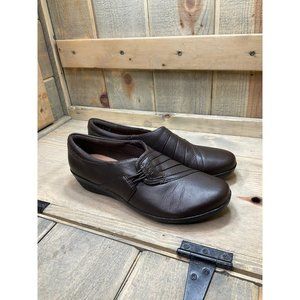 𝅺CLARKS Collection Soft Cushion Brown Leather Slip On Shoes Women’s US6.5M